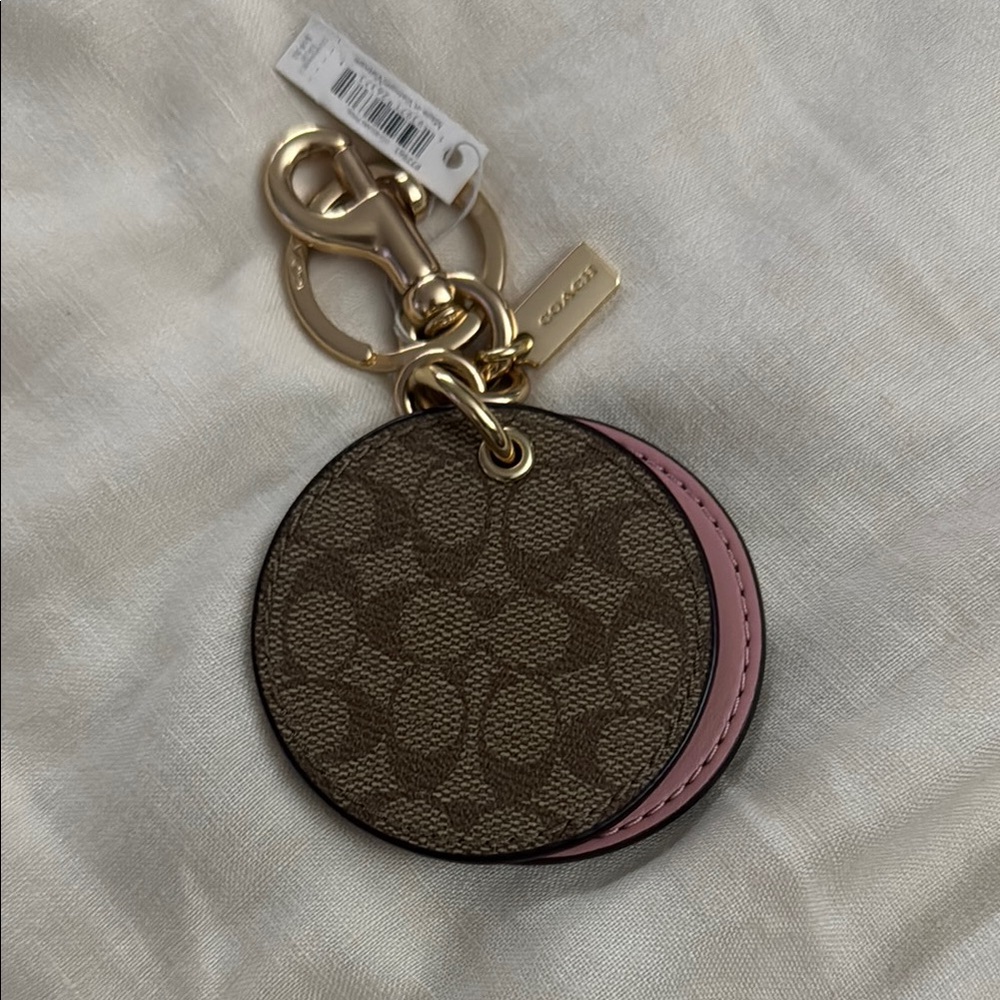 Coach Brown and Pink Mirror Key Chain/purse Charm Accessory